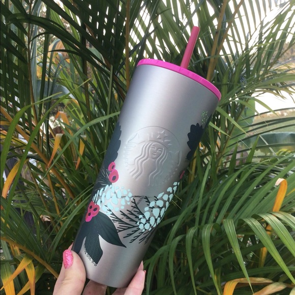 Starbucks Brushed Silver Stainless Cup Steel Floral Tumbler Limited Release New - Picture 9 of 14